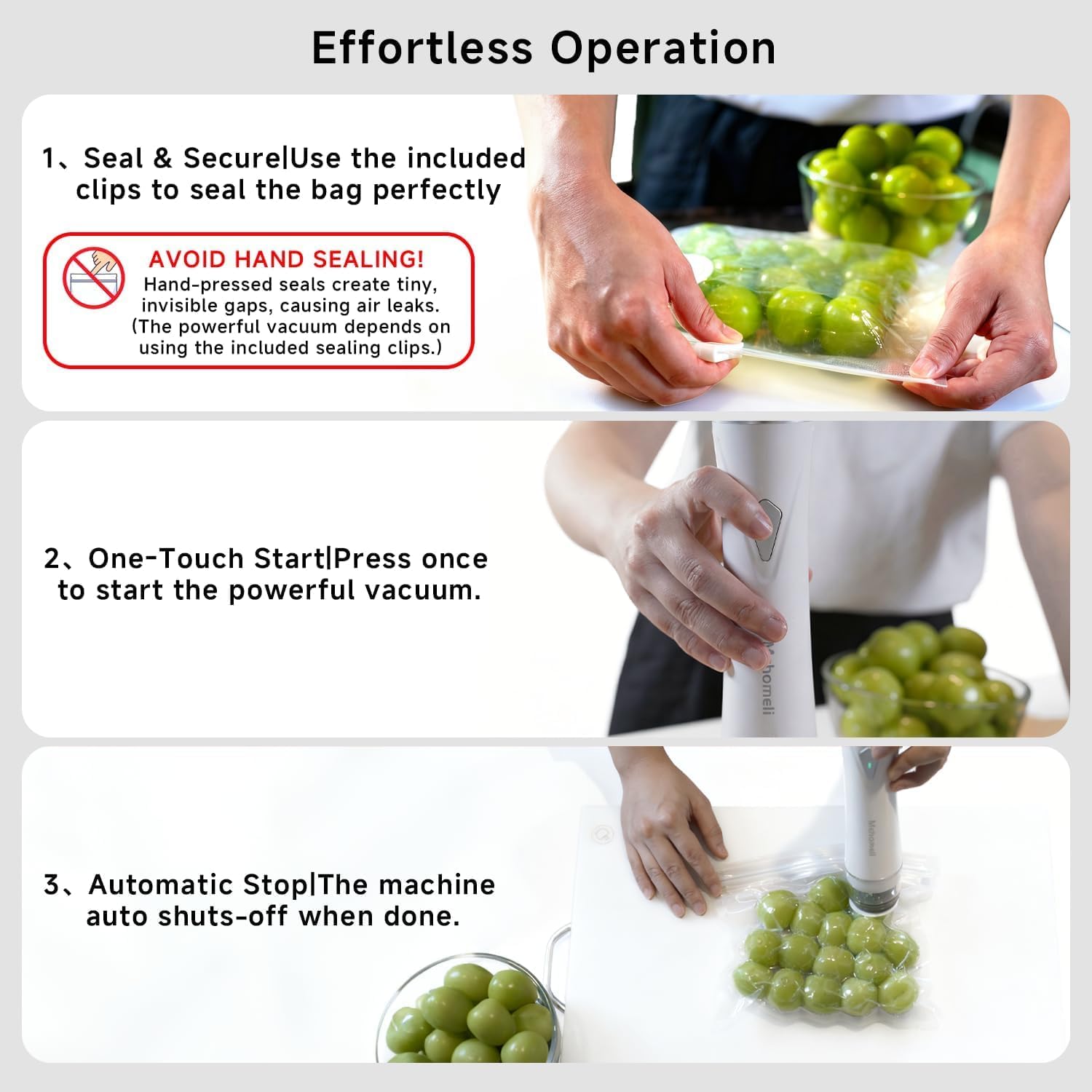 Compact Handheld Vacuum Sealer for Food with 30 Reusable Bags | Powerful 60 kPa Suction, Keeps Food Fresh up to 6X Longer, Cordless Handheld Design, Ideal for Meal prep and Food Storage image 4