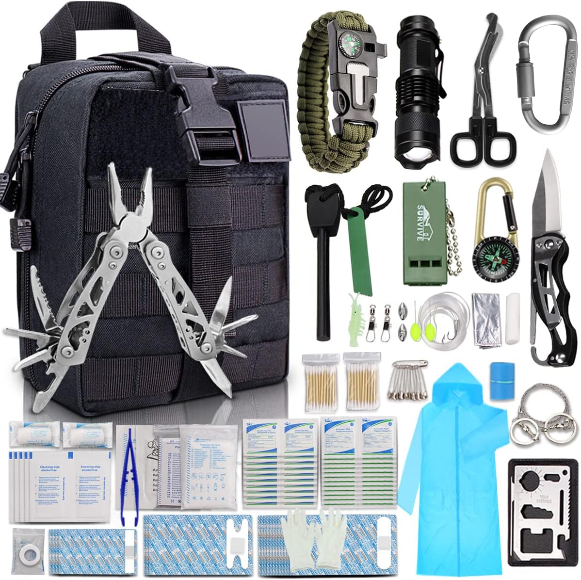 Monoki First Aid Survival Kit, 302Pcs Tactical Molle EMT IFAK Pouch Outdoor Gear EDC Emergency Survival Kits First Aid Kit Trauma Bag for Hiking Camping Hunting Car Travel or Adventures-Black : Sports & Outdoors