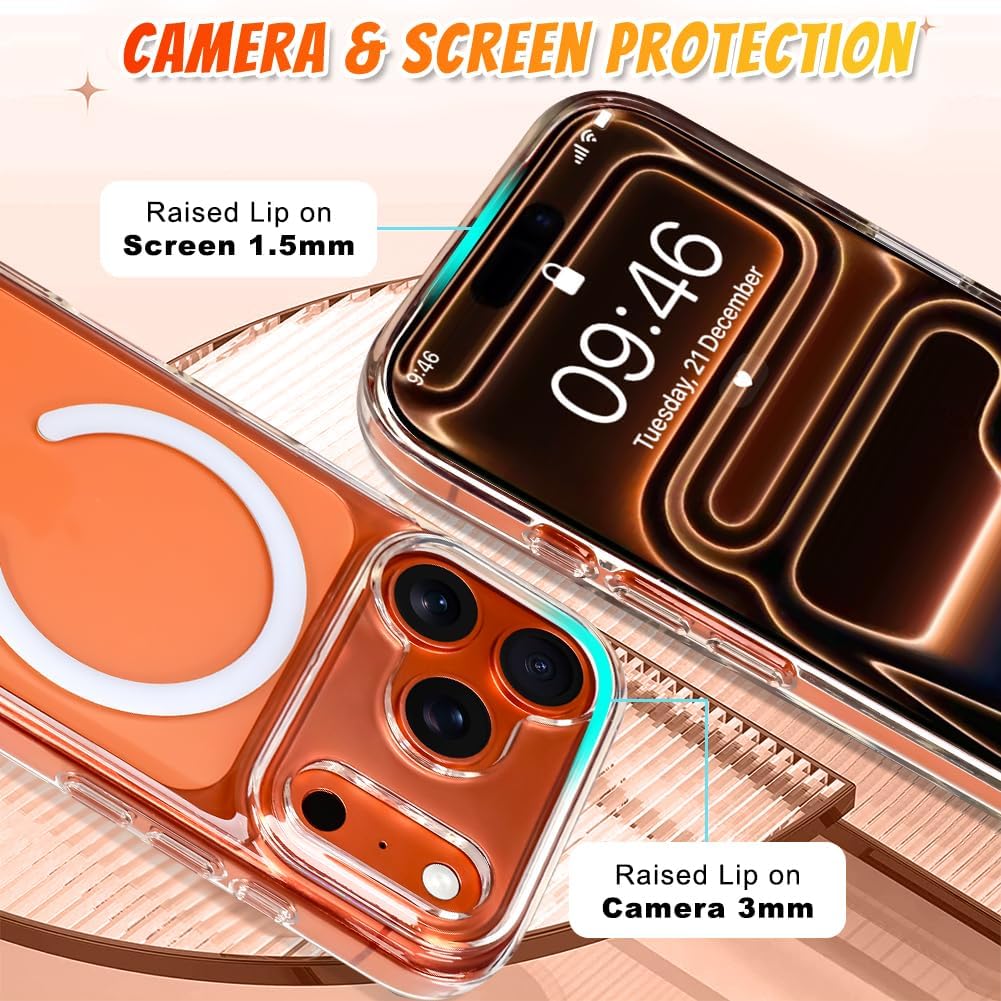 Bonoma for iPhone 17 Pro Max Case, Crystal Clear Back, Magnetic Support for MagSafe Shockproof Case, High-Duty Protection for Phone Cover -Cystal