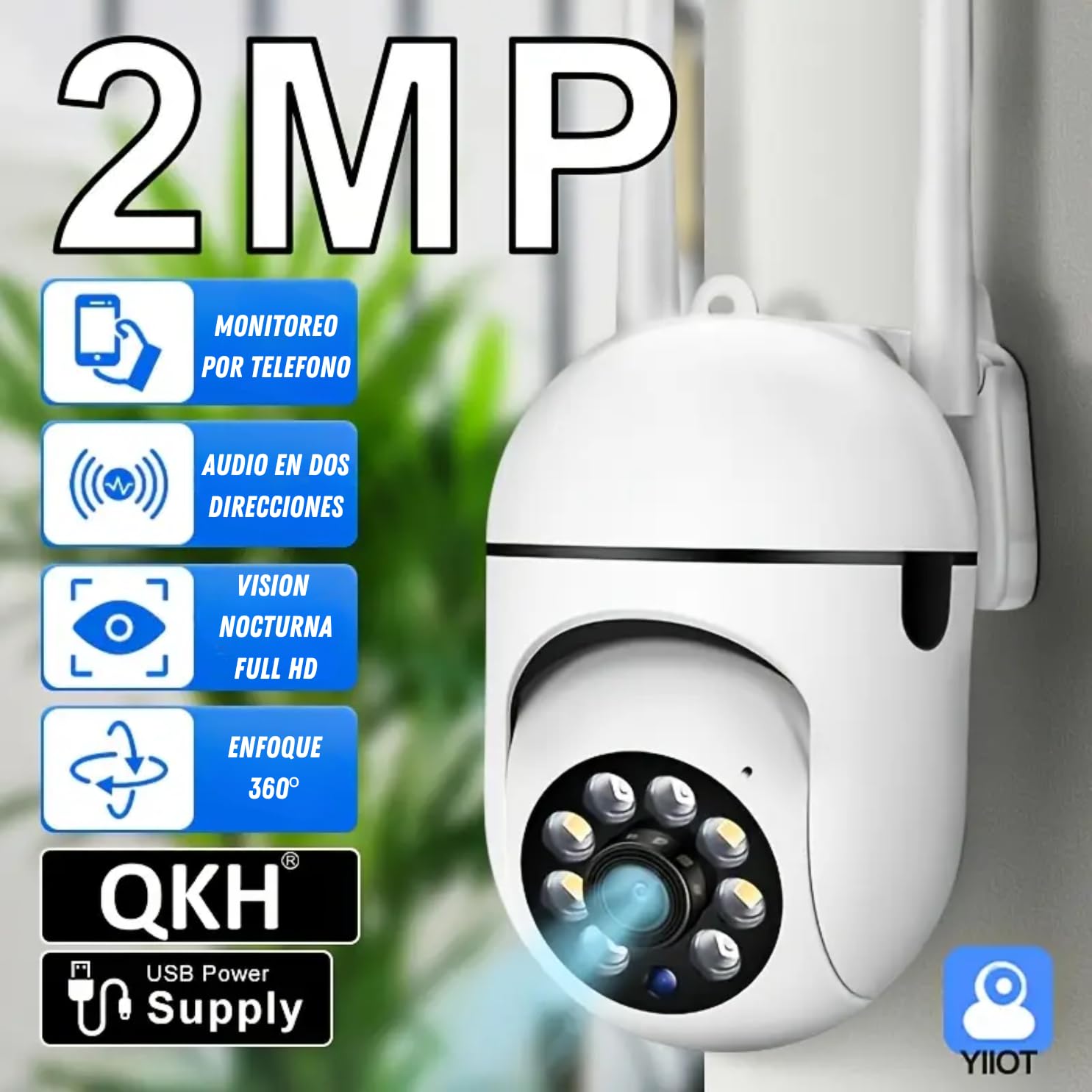 Camara de Seguridad Profesional | Full HD 1080P, visión Nocturna, cámara deteccion Movimiento, Notificaciones Tiempo Real, Admite Tarjeta SD, Control Remoto App movil,Compatible Alexa