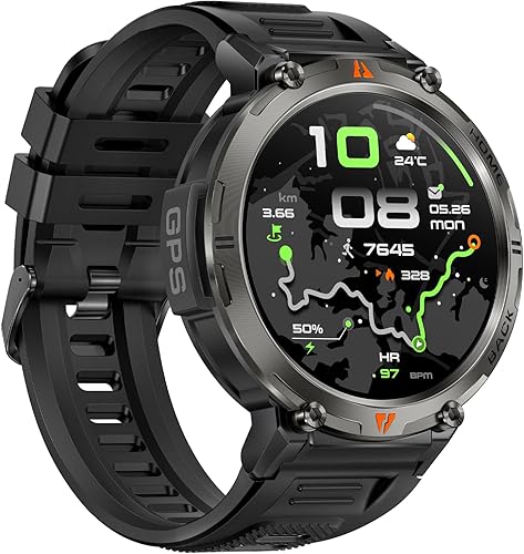 Miniatura 20 de Foxhawk Relojes inteligentes militares con rastreador GPS, reloj inteligente resistente HD de 1.45 pulgadas con brújula linterna LED, reloj