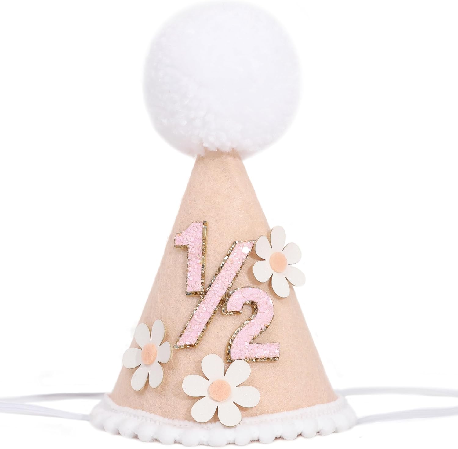 Daisy 1/2 Birthday Cone Hat - Bohemian 6 Months Birthday Decorations,Spring Flower Party Crown Photo Props