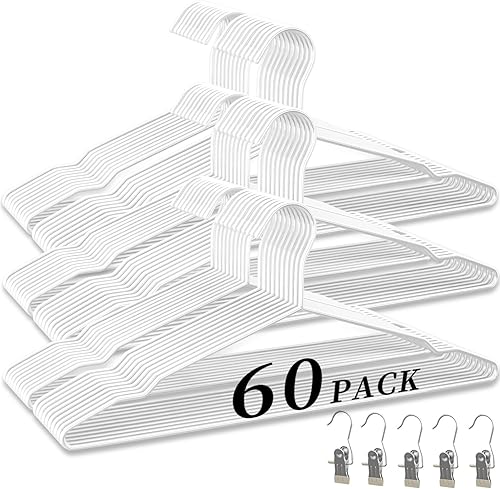 Paquete de 60 perchas de alambre de metal + 5 alfileres para ropa, perchas de alambre de 16.5 pulgadas para camisas de tamaño estándar, trajes,