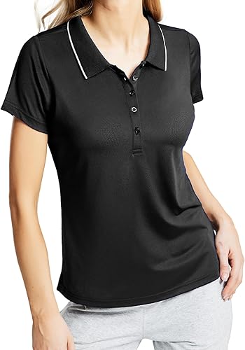 MIER Camisas polo de manga corta para mujer, camisetas con cuello para golf, tenis, pickleball de 5 botones que absorben la humedad