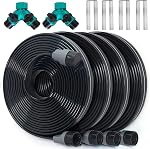 Sprinkler Hose with Holes, Flat Soaker Hose 100 Ft (25 ft 4pack) with Garden Staples and Splitters, Watering Drip Irrigation Hoses for Lawn, Vegetable and Garden Beds (100 ft)