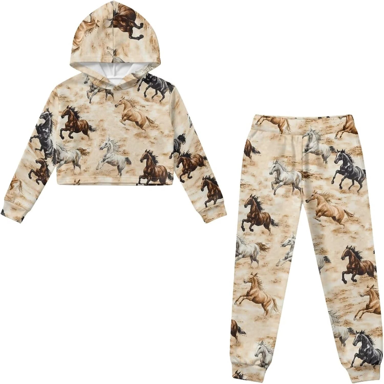 Girls Sweatsuits 2 Piece Pullover Cropped Tops Sweatshirt Loose Sweatpants with Pockets Fall Winter Clothe Set