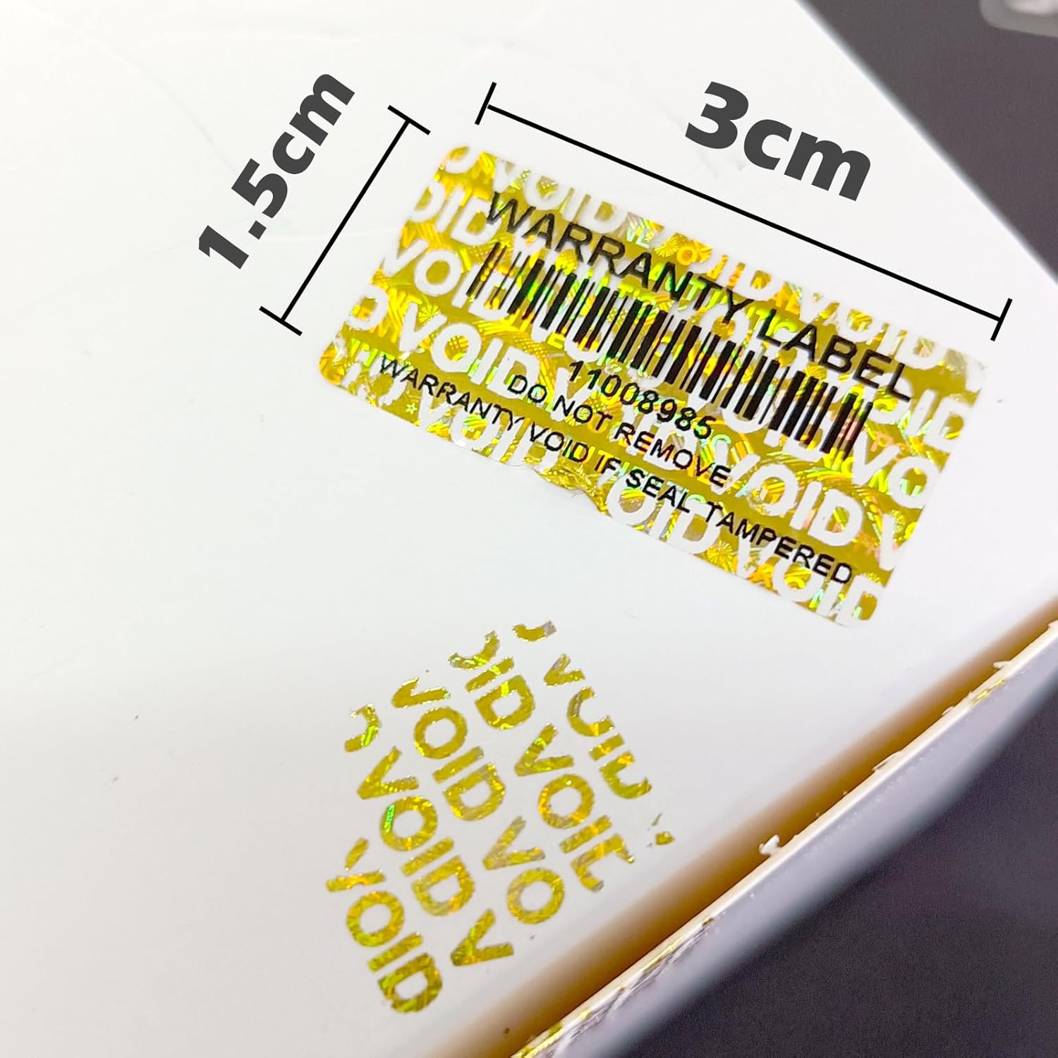 300pcs Tamper Proof Stickers Hologram Security Labels Genuine Warranty Seal with bar Code Unique Serial Number(1.2 X 0.6 Inch,Gold,GQYH) - Image 4