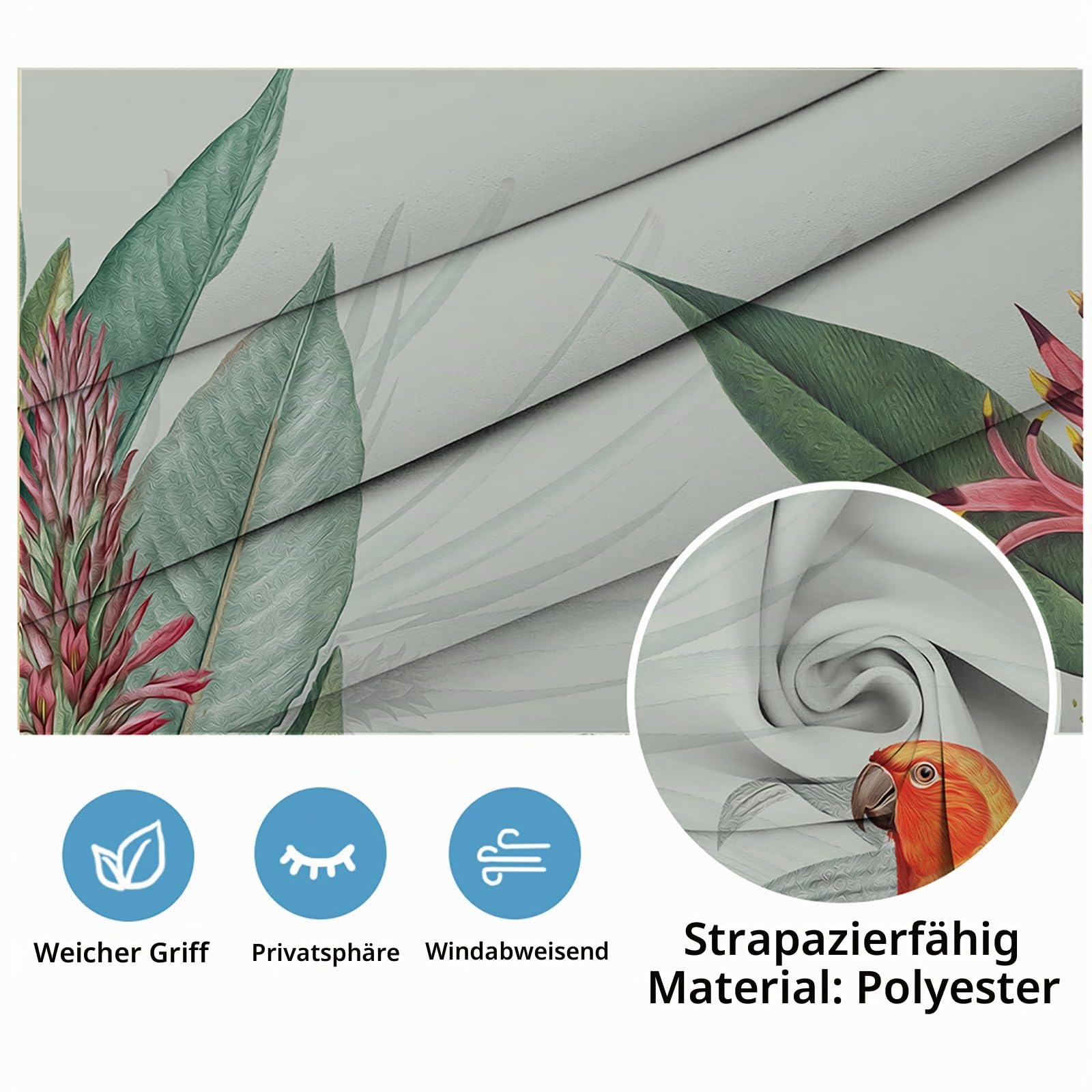 Outdoor Vorhang Wetterfest 2er Set Outdoor Vorhänge Blickdicht mit Ösen Vogel Outdoor Gardinen Sichtschutz für Balkon Pavillon Garten Terrasse Pergola B 132 x H 213 cm
