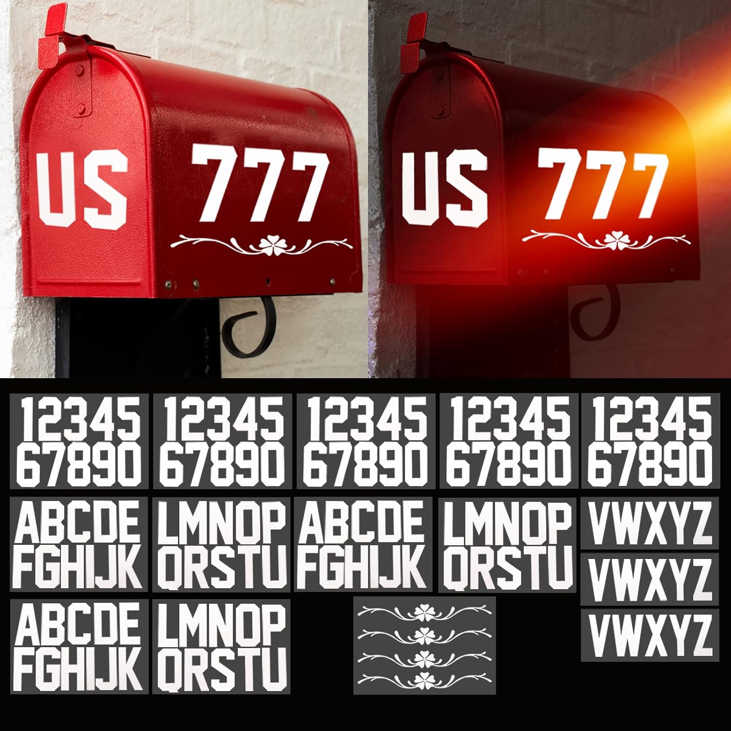 132 Pieces 3" Reflective Mailbox Numbers Stickers for Outside, Letters and Numbers Stickers for Mailbox Address,Self Adhesive Vinyl Waterproof Address Number House Decal Stickers for Door Cars Home