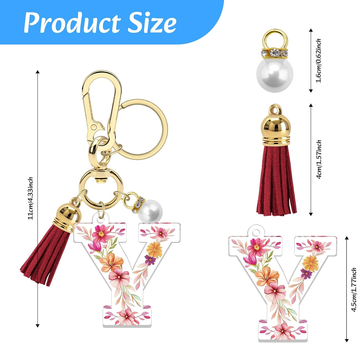 Xiahuyu Initial Letter Keychain for Women Cute Alphabet Keychain for Purse Handbag Backpack with Tassel Faux Pearl Charm - Image 2
