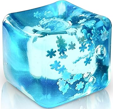 Stress Ball with Snowflakes Inside for Your Best Mellow and Chill, Snow Pieces Silent Square Shape Anxiety Sensory Squishy Fidget Toy Slow Rise, Classroom Prizes, Calming Kids Adults