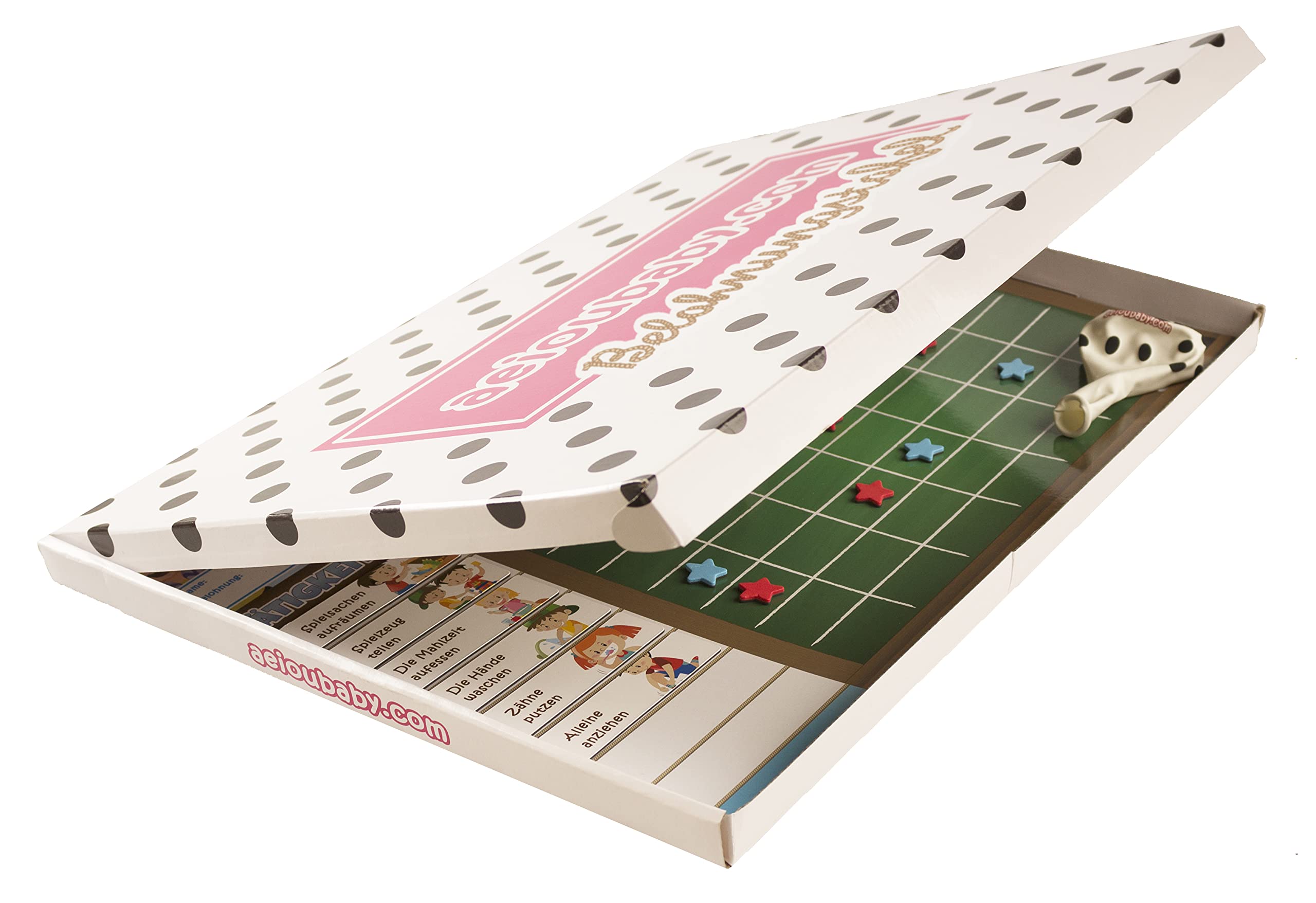 aeioubaby.com Tabla RECOMPENSAS Magnética Grande | Pizarra de tareas para Pared o Frigorífico, 43x32cm. 22 Actividades, 2 rotuladores y 1 Globo | Presentación Caja niños y cumpleaños (Alemán)