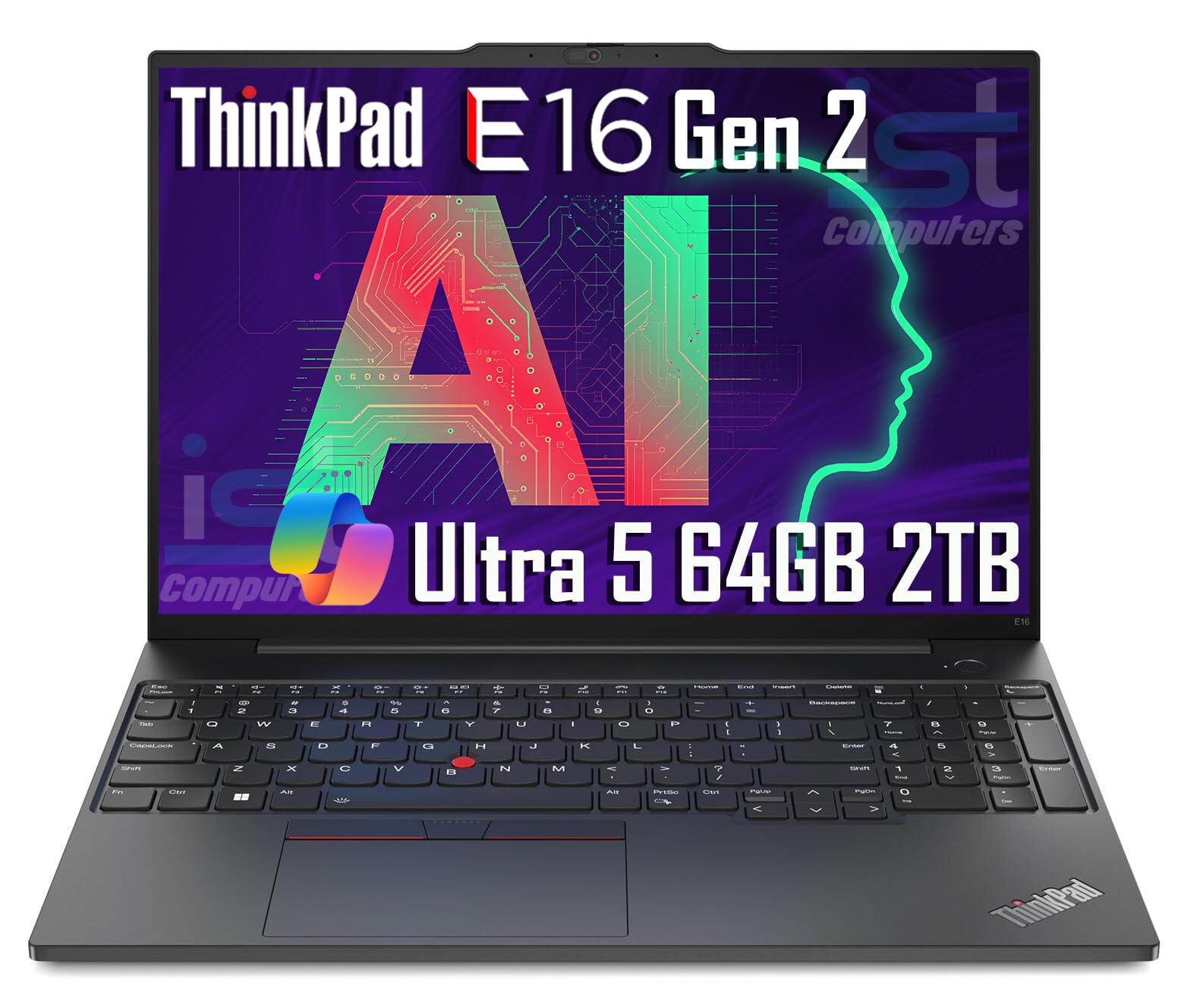 Lenovo ThinkPad E16 Gen 2 Business AI Laptop (16" FHD+ Anti-Glare, Intel Core Ultra 5 125U (> i7-1355U), 64GB DDR5 RAM, 2TB SSD) Fingerprint, Backlit, Thunderbolt 4, Ethernet, Win 11 Pro, 2025, Black