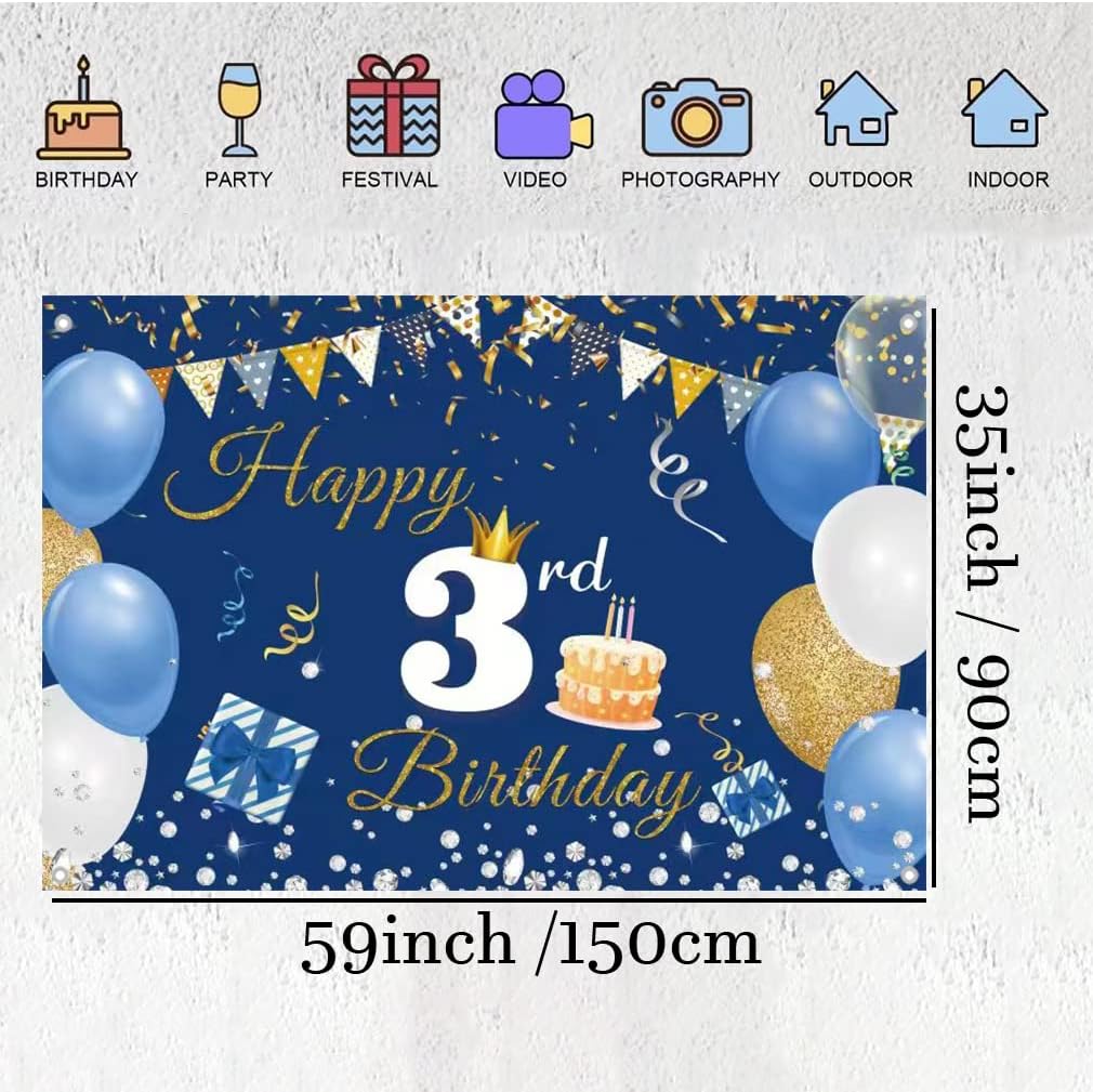3rd Birthday Decorations for Boy/Girl, 3 Years Old Backdrop Banner Fabric Sign Poster - Image 3