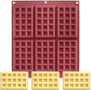 Waffle Silicone Baking Pan, 6-Cavity Nonstick Waffle Silicone Molds, BPA Free Waffle Tray for Waffle Cake Chocolate Candy Craft Soap, 11.5 x 9.8 x 0.6 inches, Red with 3-Hole for Hanging