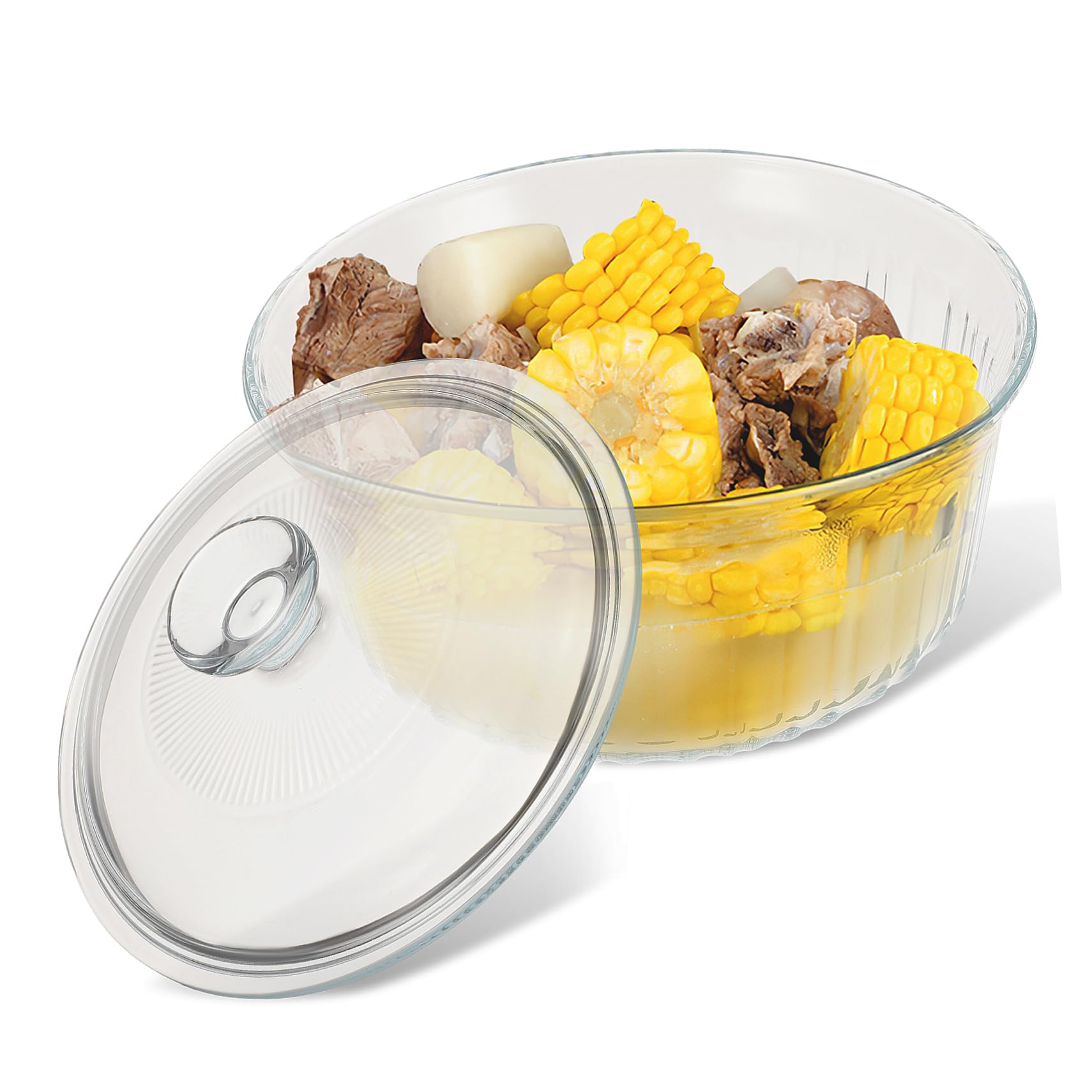 COLLBATH Pirofila in Vetro Borosilicato 1,6l Rotonda con Coperchio, Riscaldamento Uniforme, Facile da Pulire, per Forno e Cucina