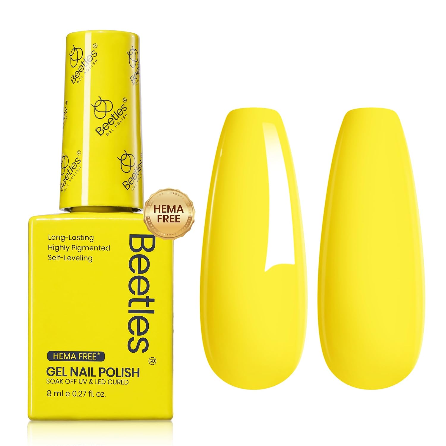 Beetles Yellow Gel Polish - HemaFree Lemon Yellow Gel Nail Polish, High Gloss Soak Off Sunrise Glow Summer Nails Art Manicure Salon