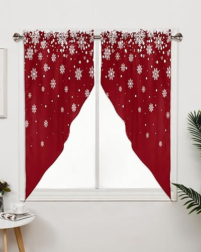 Miniatura 9 de Chees D Zone Cortinas con diseño de copos de nieve, color rojo y negro, a cuadros, con bolsillo para barra, 2 paneles de nieve de invierno,