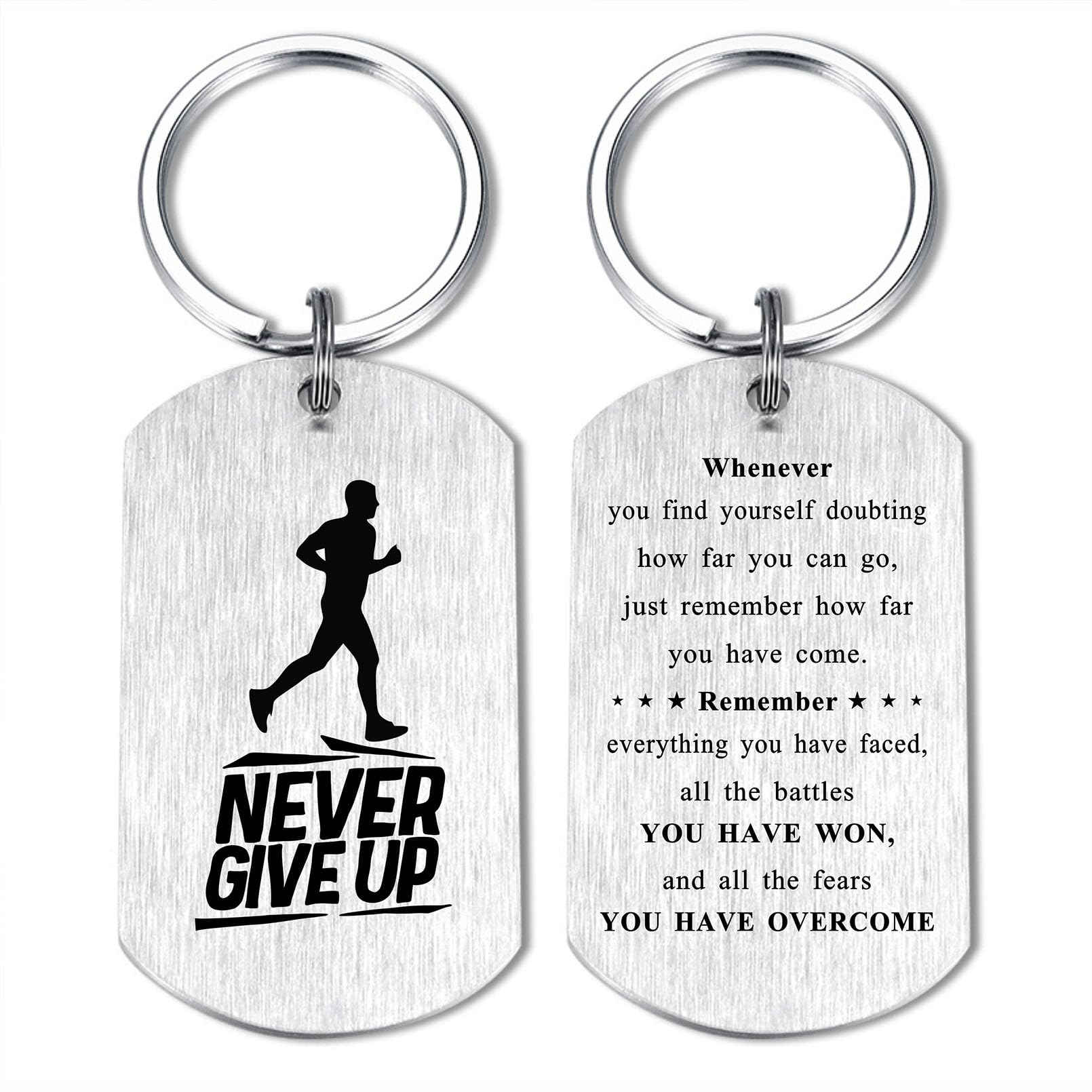 Alotozo Running Gifts - Running Keychain for Teens Boys Mens, Never Give Up Inspirational Key Chain Gift for Runners Athletes, Birthday, Graduation, Fathers Day