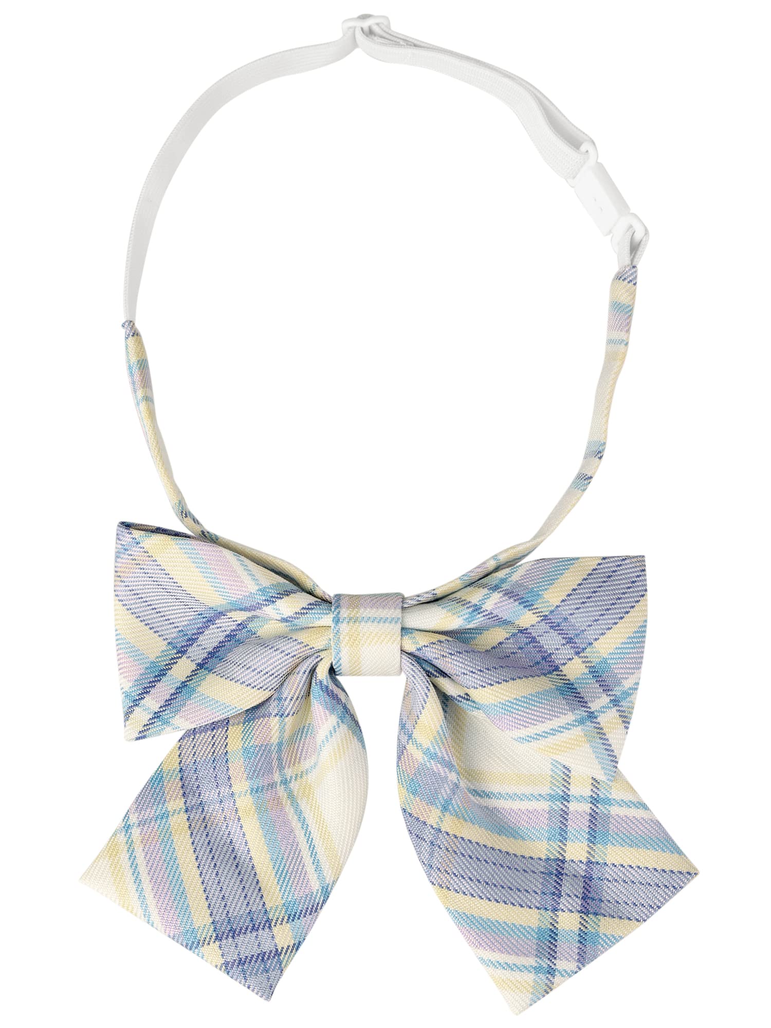 Elerevyo Women's Blue Lavender Plaid Tie Uniform Pre-Tied Bowknot Cute Stylish Colorful Bow Ties One Size