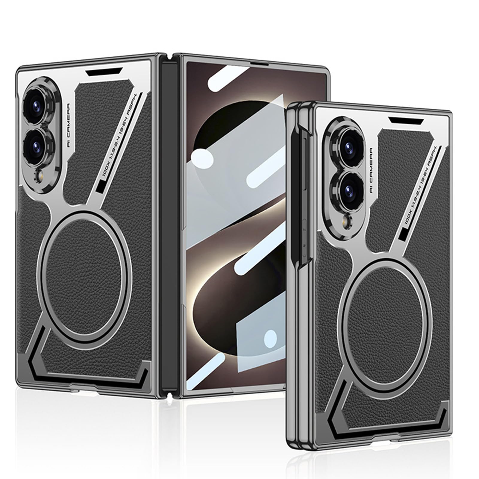 Custodia Magnetica For Samsung Galaxy Z Fold 8, Slim Luxury Business, Full Wrap, Custodia Protettiva For Obiettivo In Vetro Temperato Cover In Pelle Elettrolitica(Black)