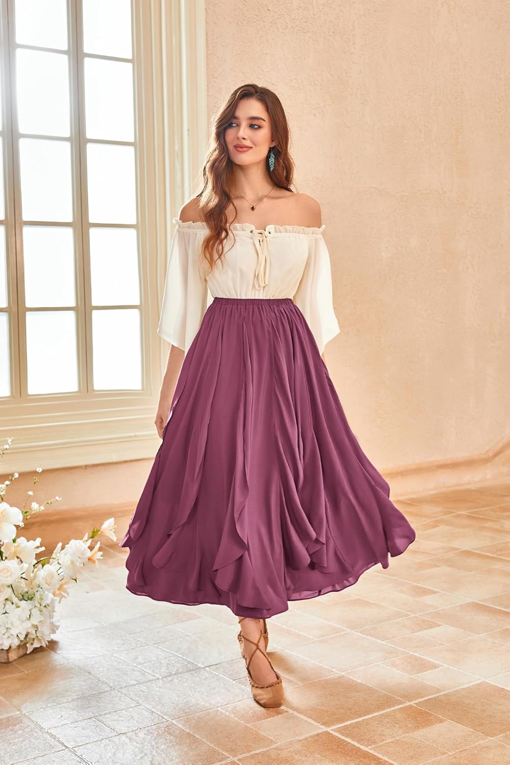 SCARLET DARKNESS Womens Boho Maxi Skirt 2026 Renaissance Long Skirt High Waist Ruffle Flowy Skirts - Image 7