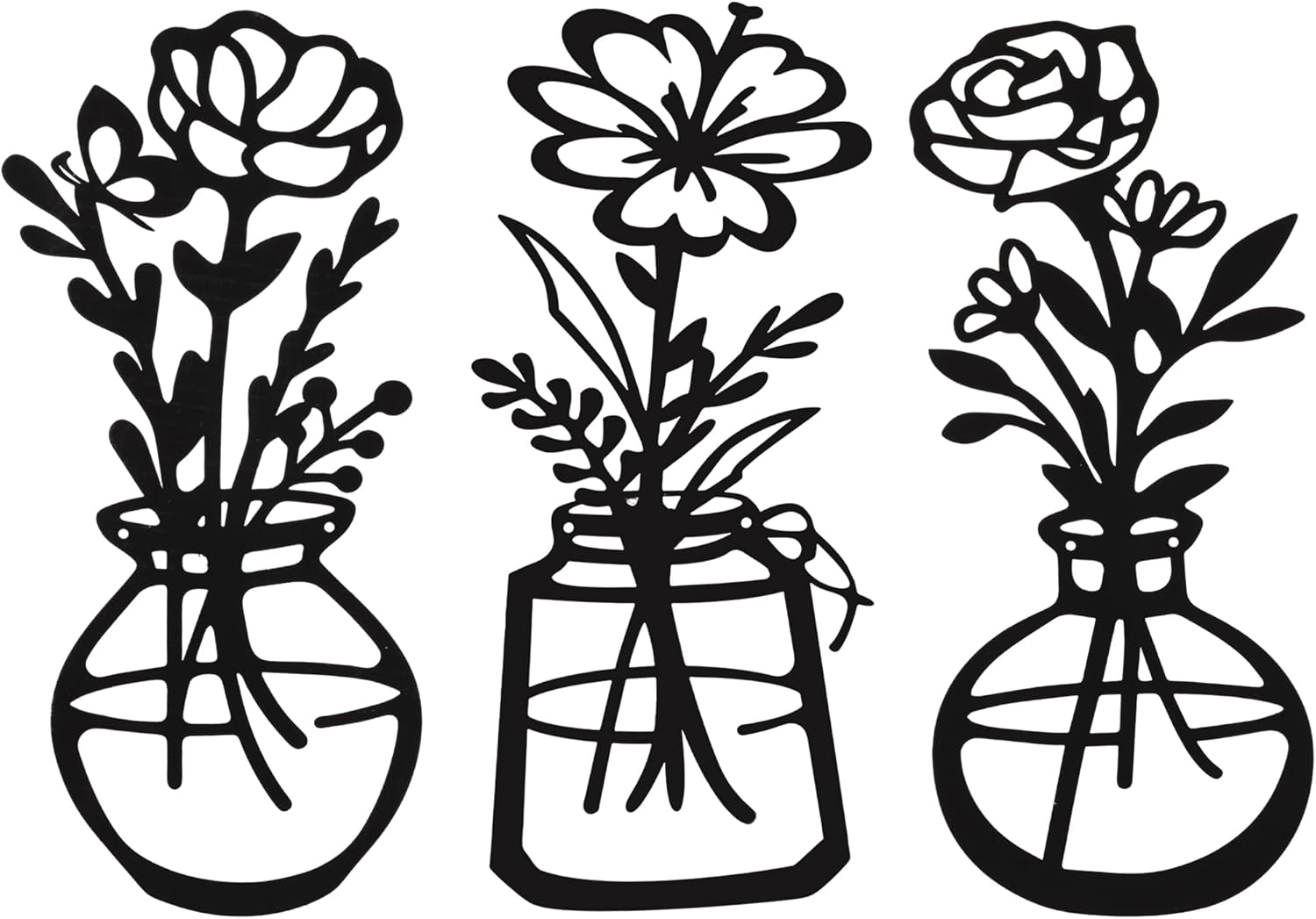 Metal Flower Wall Art 3 Pieces, Rustic Farmhouse Decor Wall Decor, Metal Wall Sculptures Hanging for Kitchen Bathroom Living Room (Black)