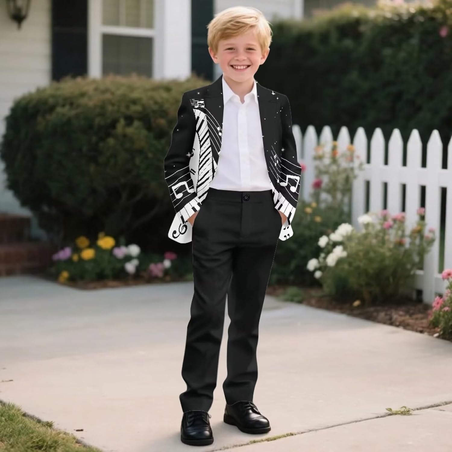 Kids Suit Set 2Pcs Suit Set for Boys Kids Suit Jacket & Trousers with Elastic Waistband Theme Prom Party Wear