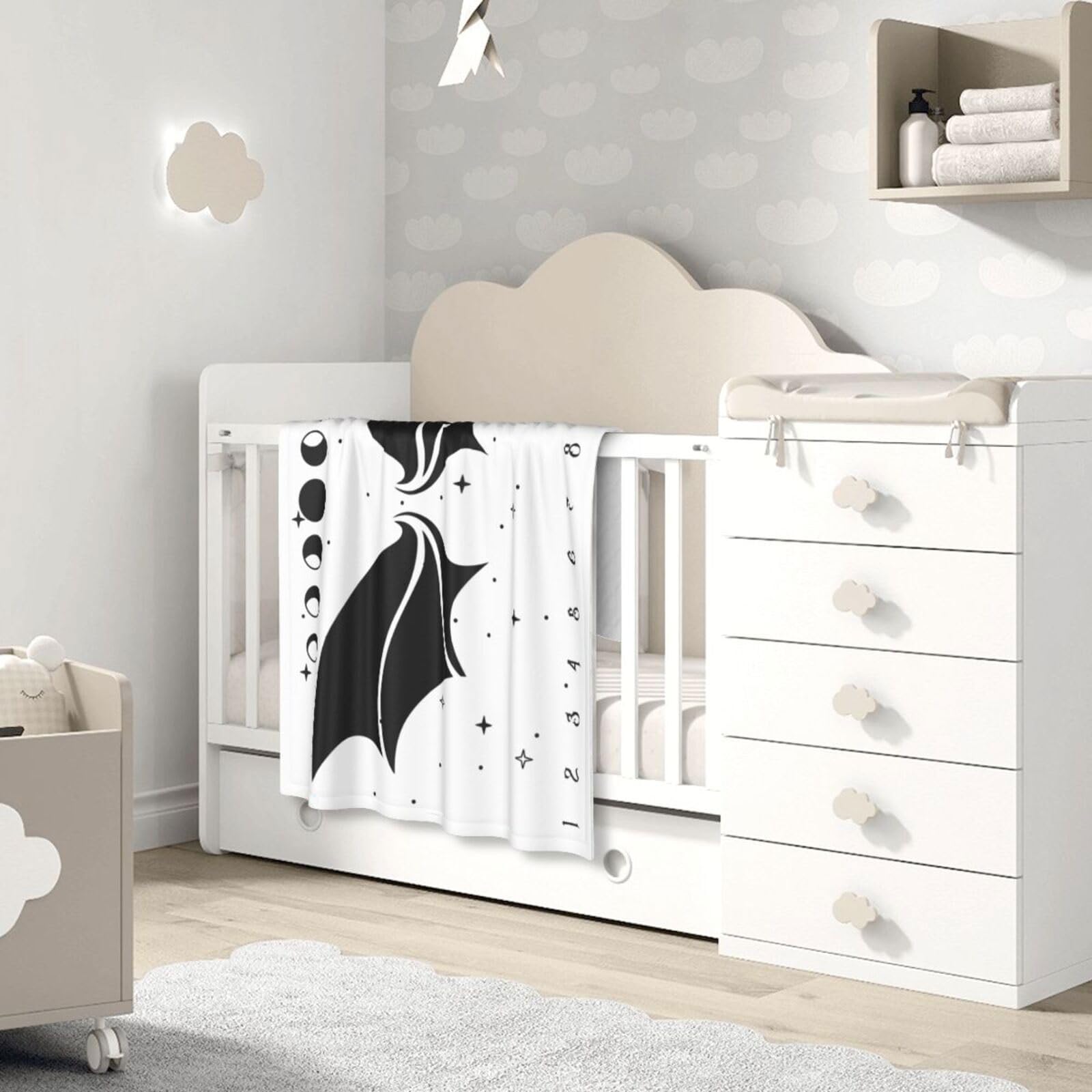 Manta mensual de murciélago gótico para niños, manta gótica del mes del recién nacido, manta de franela suave con fondo de fotografía, regalo de ducha personalizado de Halloween, murciélago gótico