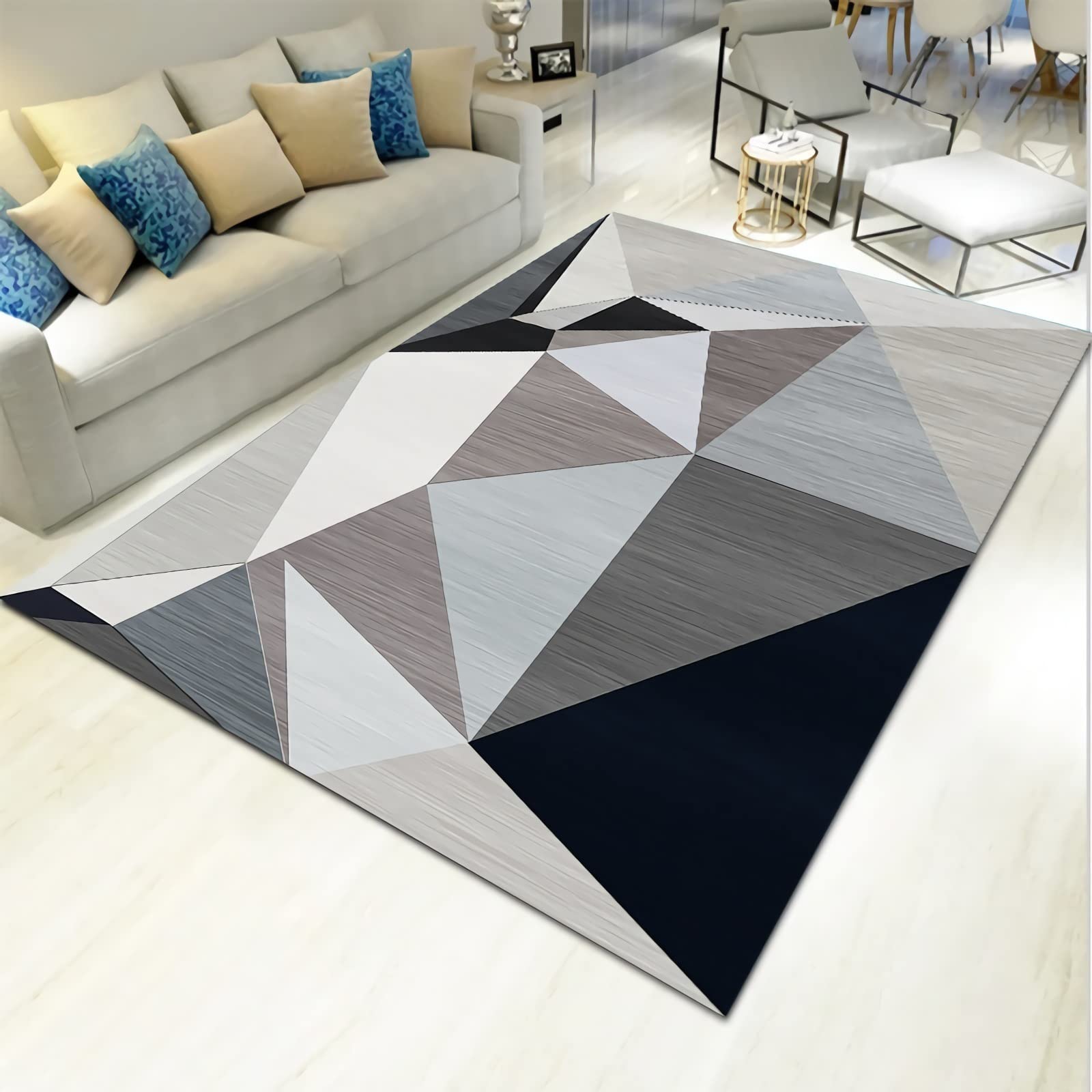 Designerski dywan, nadający się do prania, wytrzymały dywan, czarny, szary, geometryczny wzór, miękki, krzesło do pokoju dziecięcego 200 x 300 cm