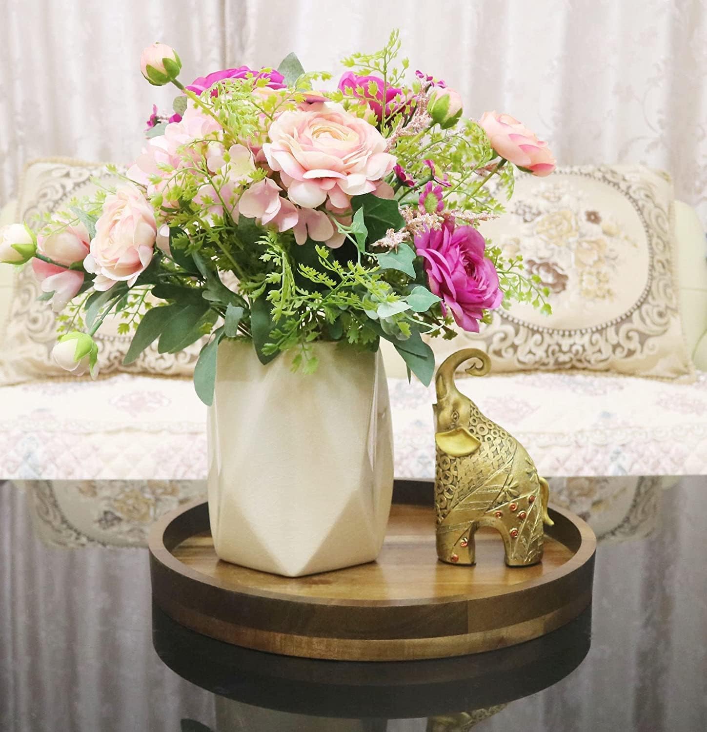 Acacia Wood Round Serving Tray, 13.8" Charcuterie Board with Rim, Decorative Centerpiece for Ottoman, Coffee Table, Couch, Kitchen Island, Round Serving Platter, 1 Pack - Image 5