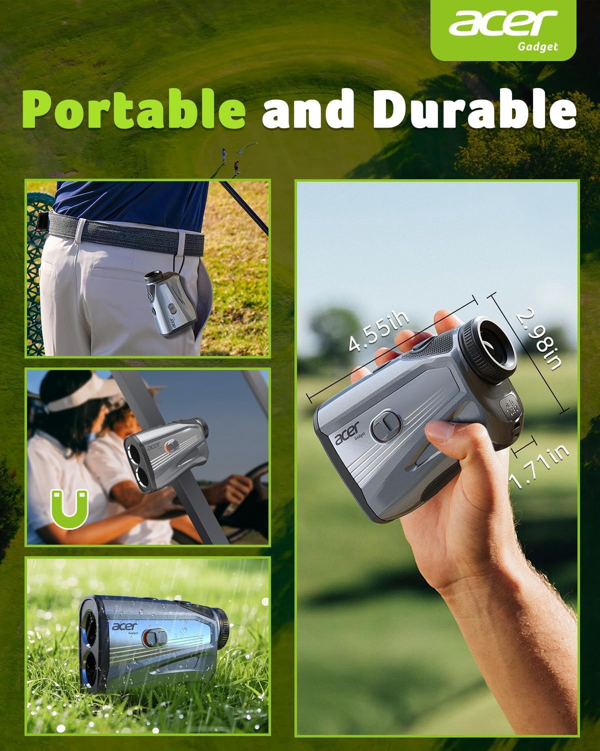 Acer Gadget Golf Rangefinder with Slope - 1200/1700Yards Laser Range Finder for Golfer, 6X Magnification Rangefinders Golf with Flag Pole Locking Vibration, Rechargeable Magnetic Gifts for Golfers - Image 6