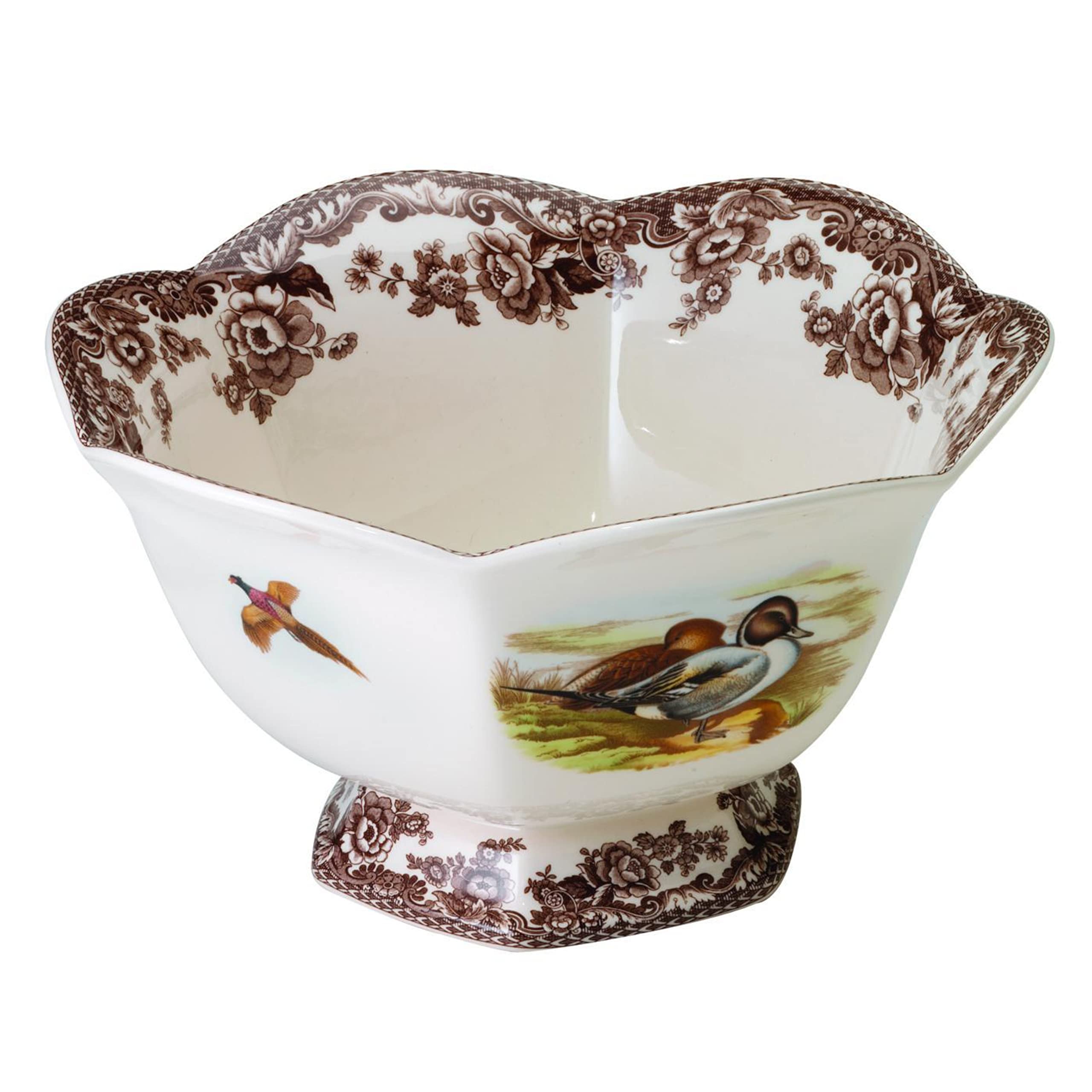 Spode Woodland Hexagonal Footed Bowl with Lapwing and Pintail Motifs | 8.5