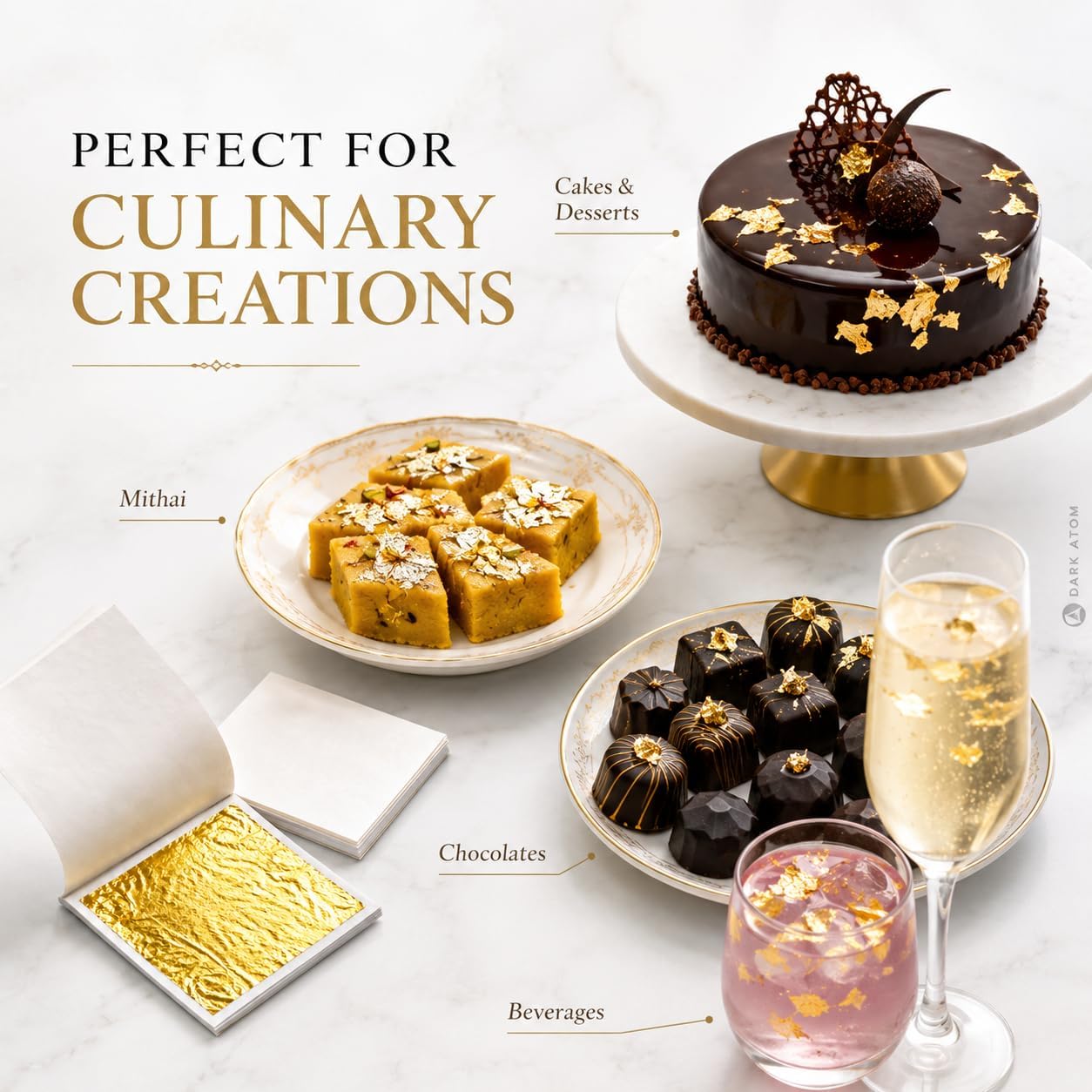 UGLS 22K Gold Leaf Sheets (3 X 2 Inch) for Cake Decoration, Desserts, Pastries, Chocolates, Facial Spa, Art & DIY Crafts (50)