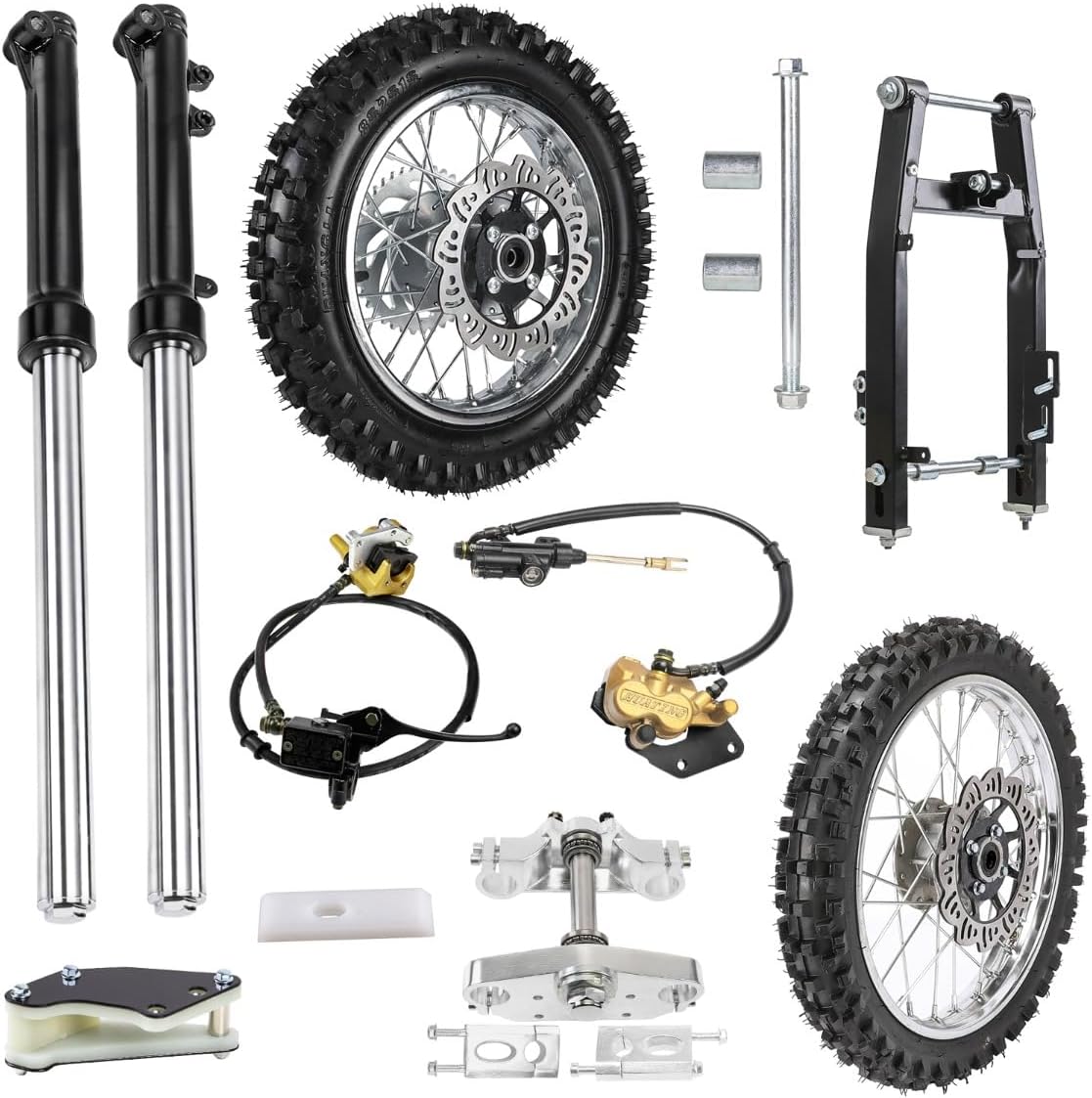 Complete 630mm Front Forks & Rear Swing Arm 14" 12" Wheel 80/100-12 60/100-14 Tire Rim Disc Brake Kit for Dirt bike Pit Bike 70cc 90cc 110cc 125cc