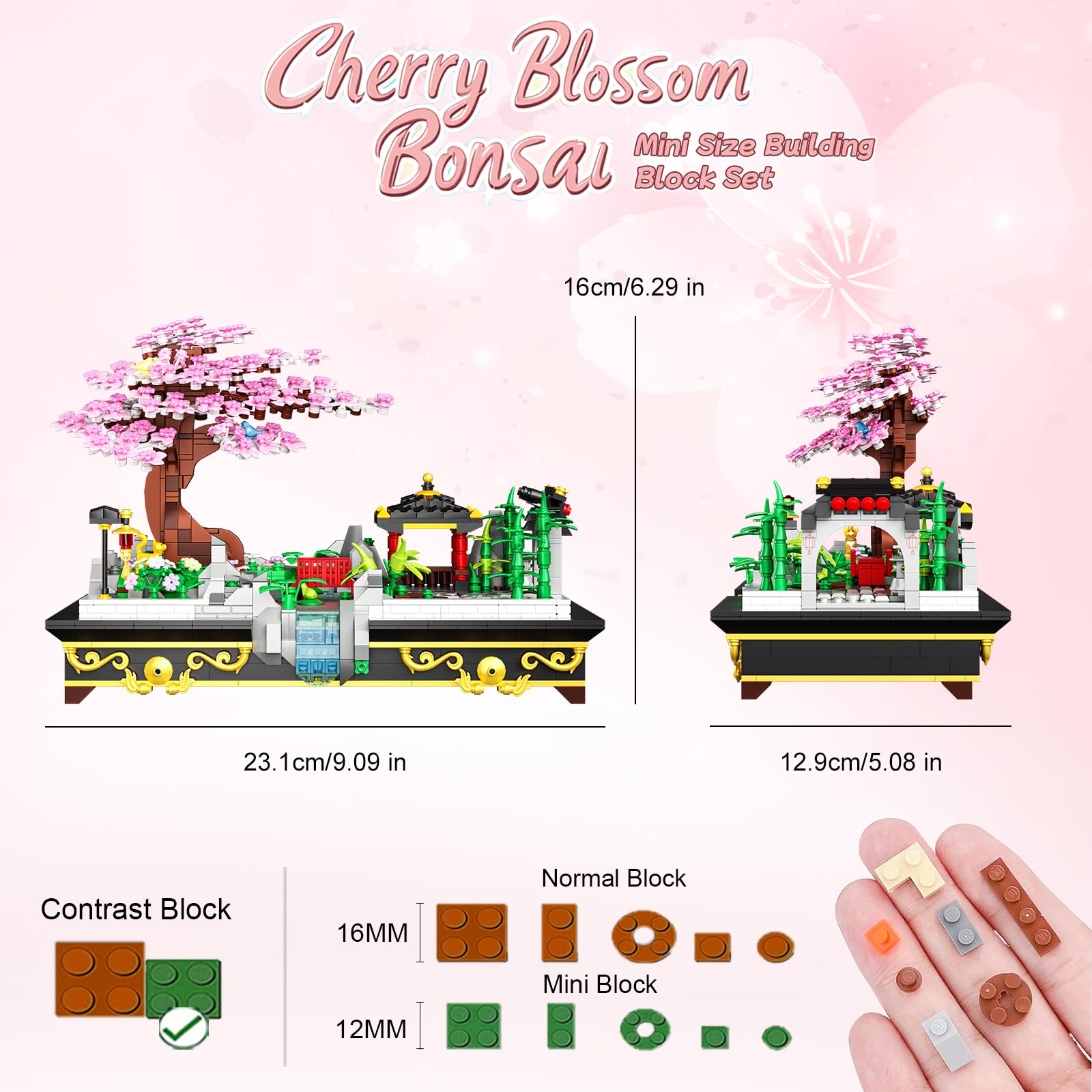 Hallisun Cherry Blossom Bonsai Building Block Set, DIY Sakura Tree House Mini Building Block, Creative Cherry Tree Model Kit - Image 2