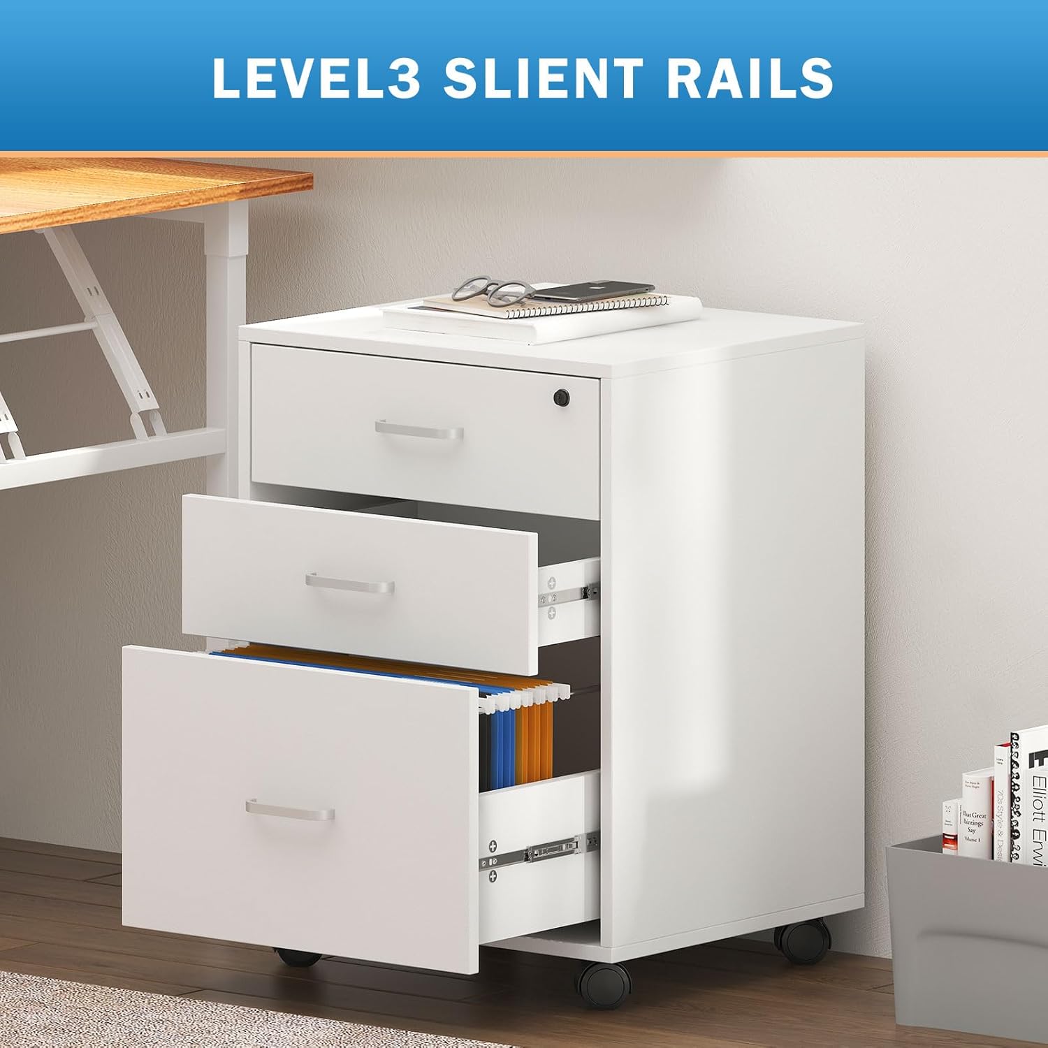 Need 3 Drawer Wood Mobile File Cabinet with Lock,Rolling Filing Cabinet for Letter/A4 Size for Home Office,White,10CZLXFC04WT-ND-XIN