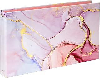 Legal-Size Pink Marble Binder for 8.5 x 14 Sleeve and Paper, 3-Ring 1-Inch Landscape Spreadsheet Binder with Elastic Cord, Ring Spacing 2.76in