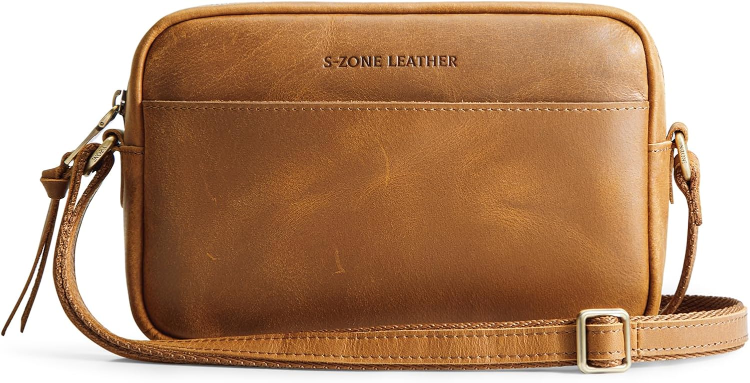 S-ZONE Crossbody Bags for Women Top Grain Leather Shoulder Handbags Camera Bag Purse Adjustable Strap Travel Daily Gift