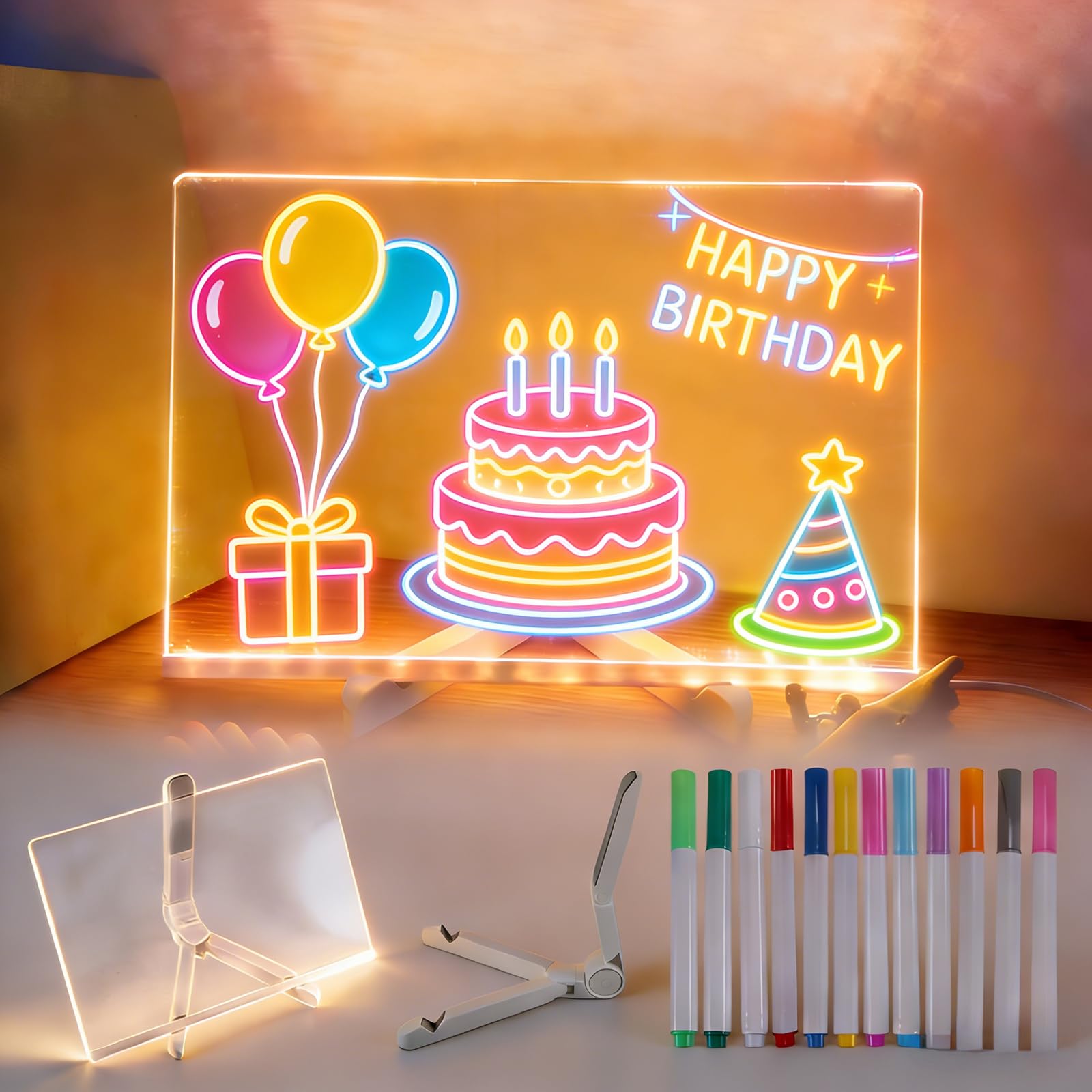LED Notiztafel mit 12 Farben, 30x20CM LED Zeichenbrett Malta