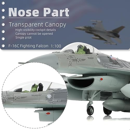 Vista 3 de 1/100 F-16C Fighting Falcon Fighter Model Metal DieCast Aircraft Jet Kit Modelo de Avión de Combate Avión de Caza Militar para Colección y Regalo