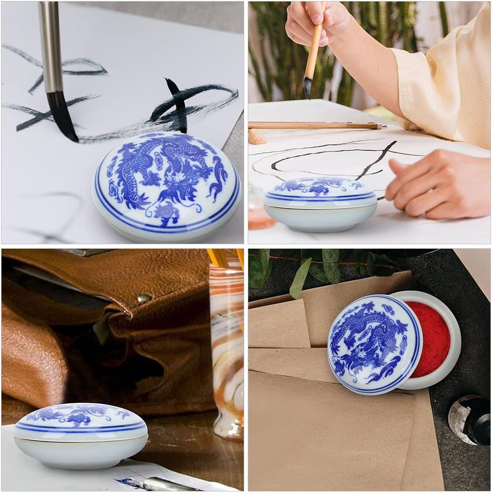 Tofficu Chinese Red Seal Ink Pad 2.55X2.55 Inch Ceramic Stamping Paste for Calligraphy Art and Traditional Rubber Stamps