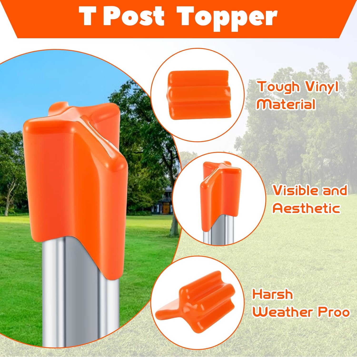 RHBLME 100 Pack T Post Caps, Orange Vinyl T Post Topper Safety Post Protector