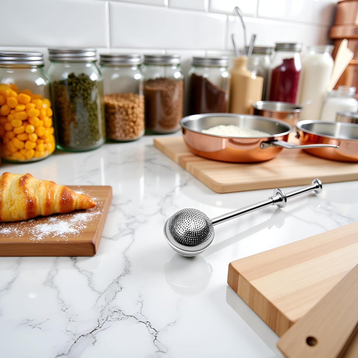 304 Silver Stainless Steel Flour Powder Filter Spoon, Baker Dusting Wand For Sugar Flour Spices, Flour Sugar Powder Spoon Kitchen Tools Baking Sifters Baking Tools and Accessories kitchen product