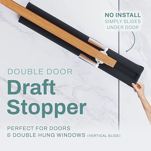 Miniatura 2 de Home Intuition 36 inch Twin Door Draft Stopper for Bottom of Doors Weather Stripping, Black, 2 Pack