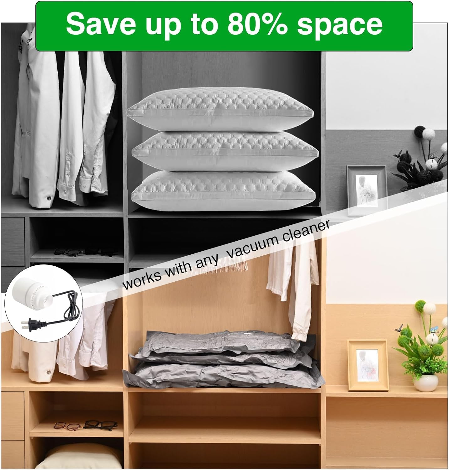 6-Pack Vacuum Seal Bags for Clothing Travel – Fabric Travel Storage Bags with Electric Pump 6 Jumbo(36×28") Reusable Packing Cubes for Moving, Carry-On Luggage & Home Organization(Grey-6J) - Image 5