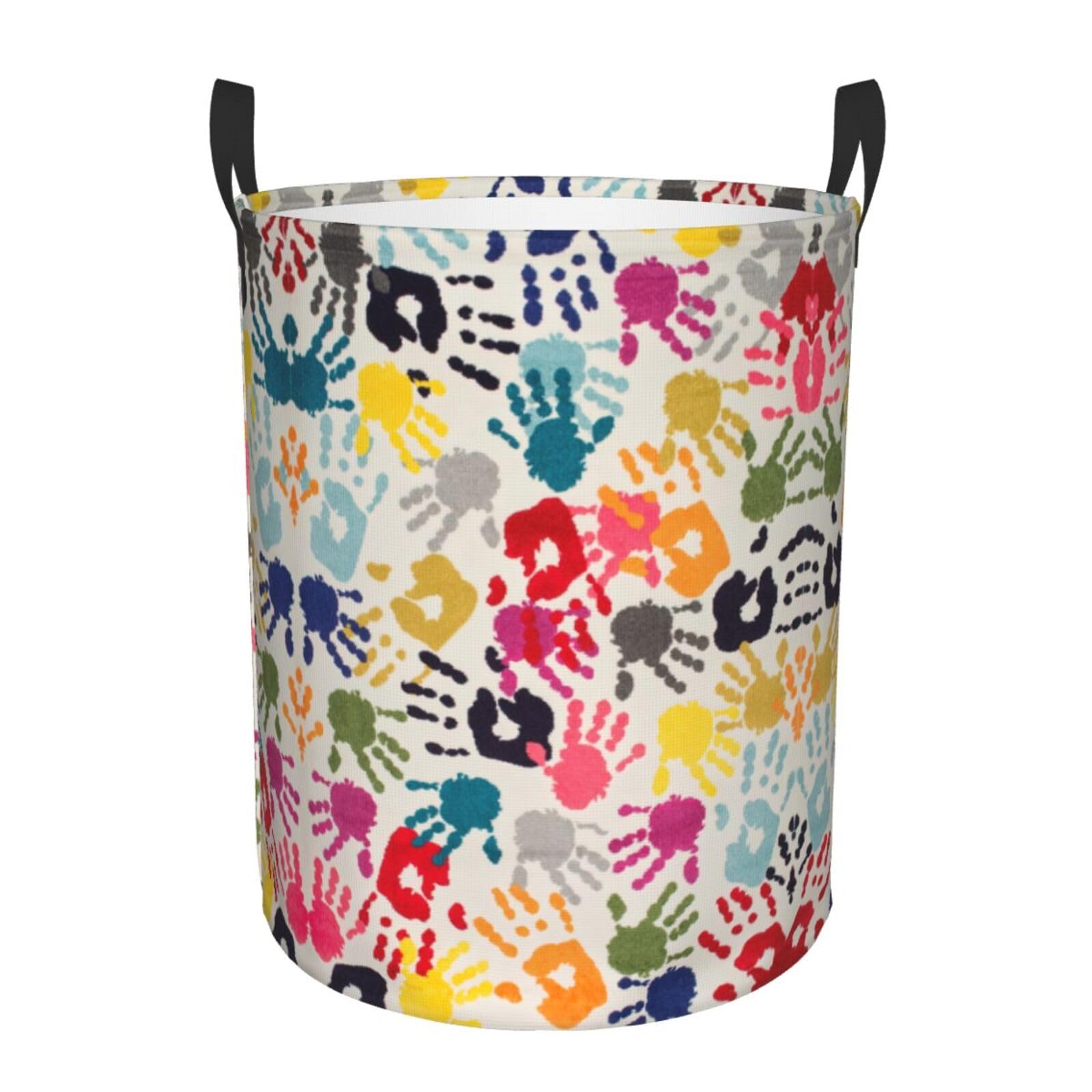 M Collapsible Round Hand Print Print Laundry Hamper