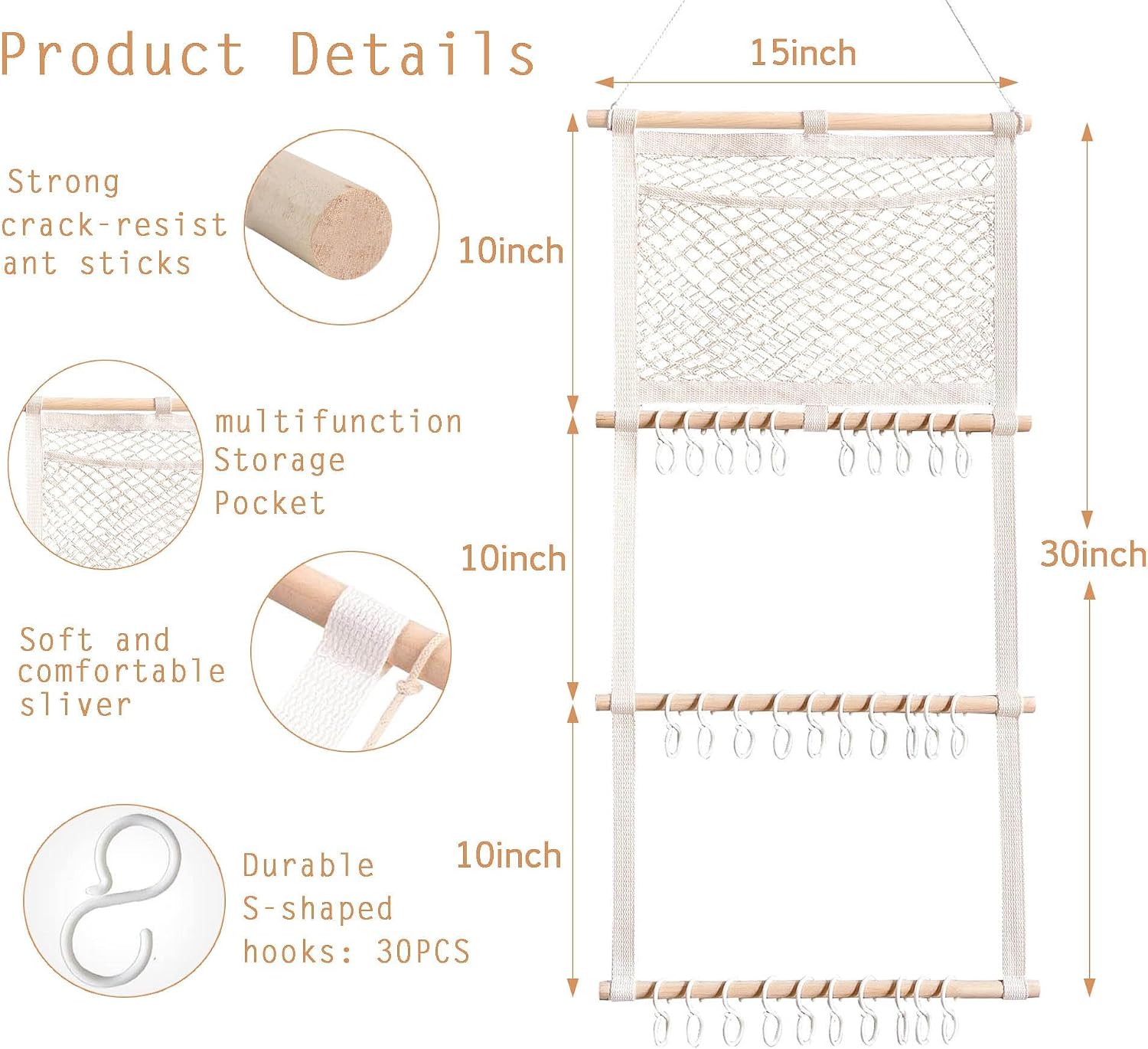Headband Holder Hair Bows Organizer for Baby Girls Large Capacity Bow Holder Hair Accessories Wall Hanging Organizer for Toddler Baby Girl Nursery Room Decor (Beige)