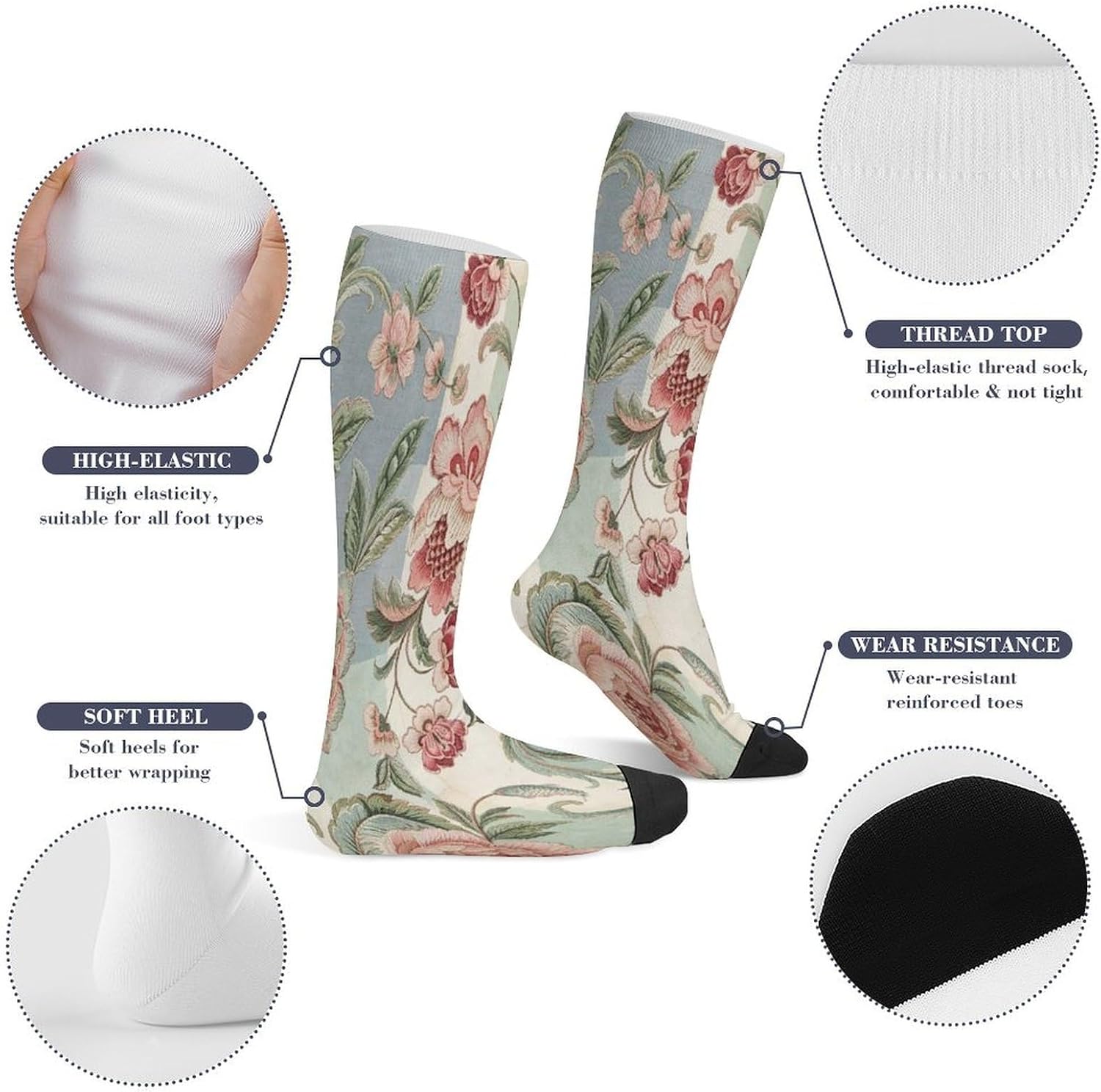 Floral Patterned Crew Socks Calf Socks Athletic Crew Sock