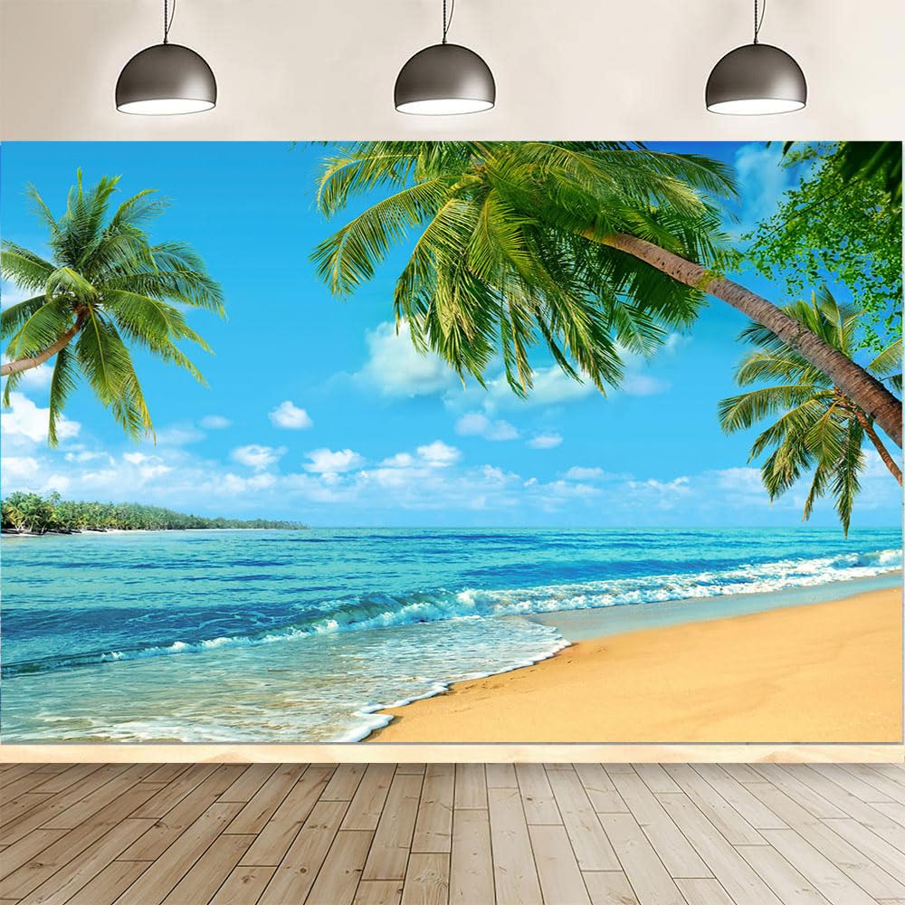 Amazon | ビーチ 夏 トロピカル 背景、海のヤシの木 写真撮影用背景